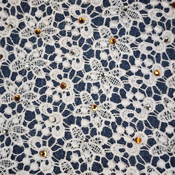 ​VTG Old Navy Y2K Lace Flare Jeans Bedazzled Idaho Star Size 8 Long Custom - Picture 4 of 12